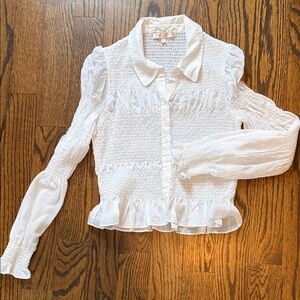 Wayf White Textured Blouse with Ruffles
